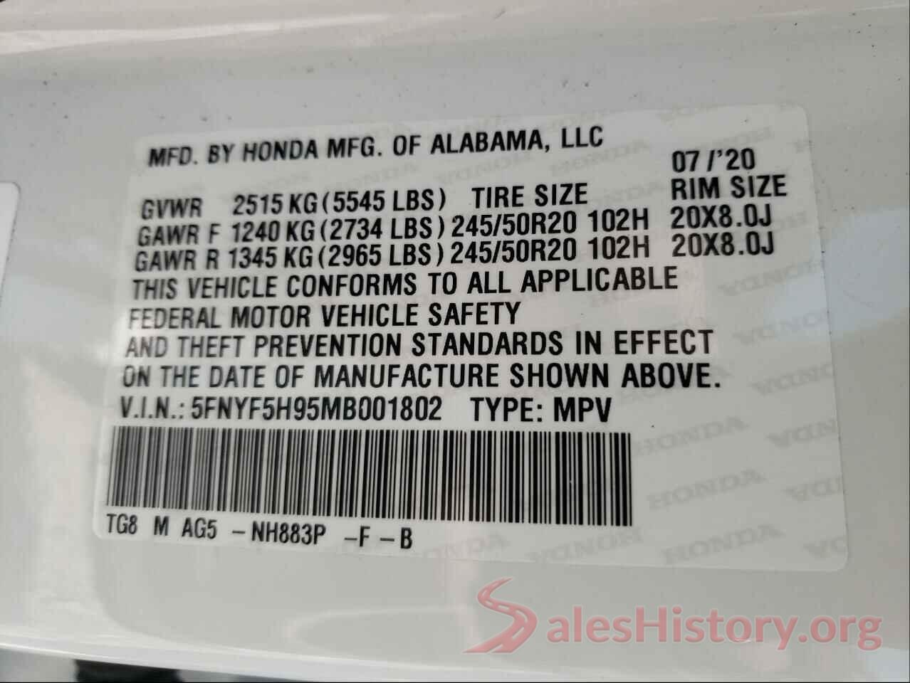 5FNYF5H95MB001802 2021 HONDA PILOT