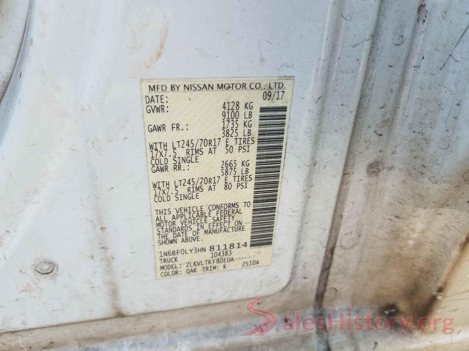 1N6BF0LY3HN811814 2017 NISSAN NV