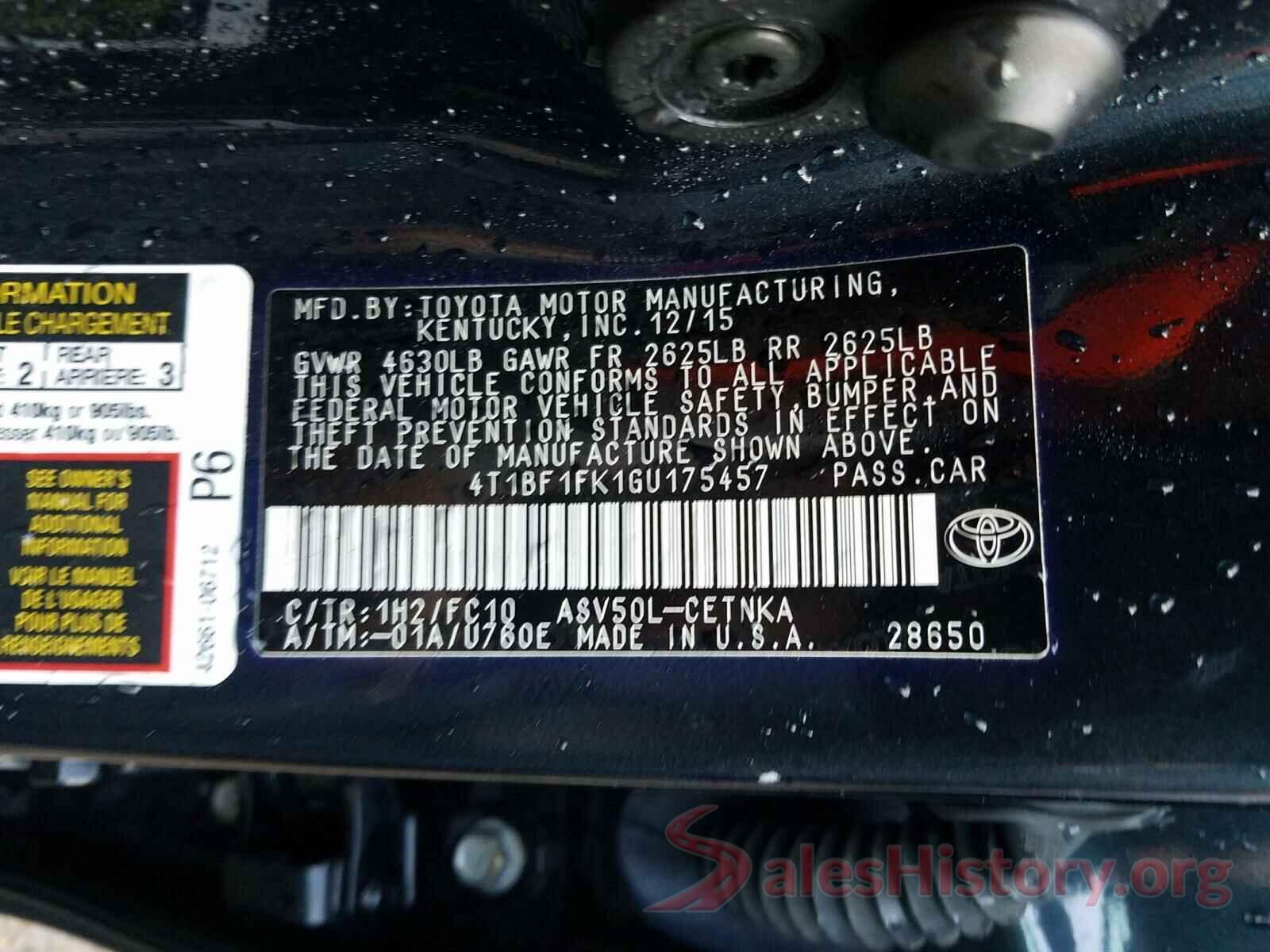 4T1BF1FK1GU175457 2016 TOYOTA CAMRY