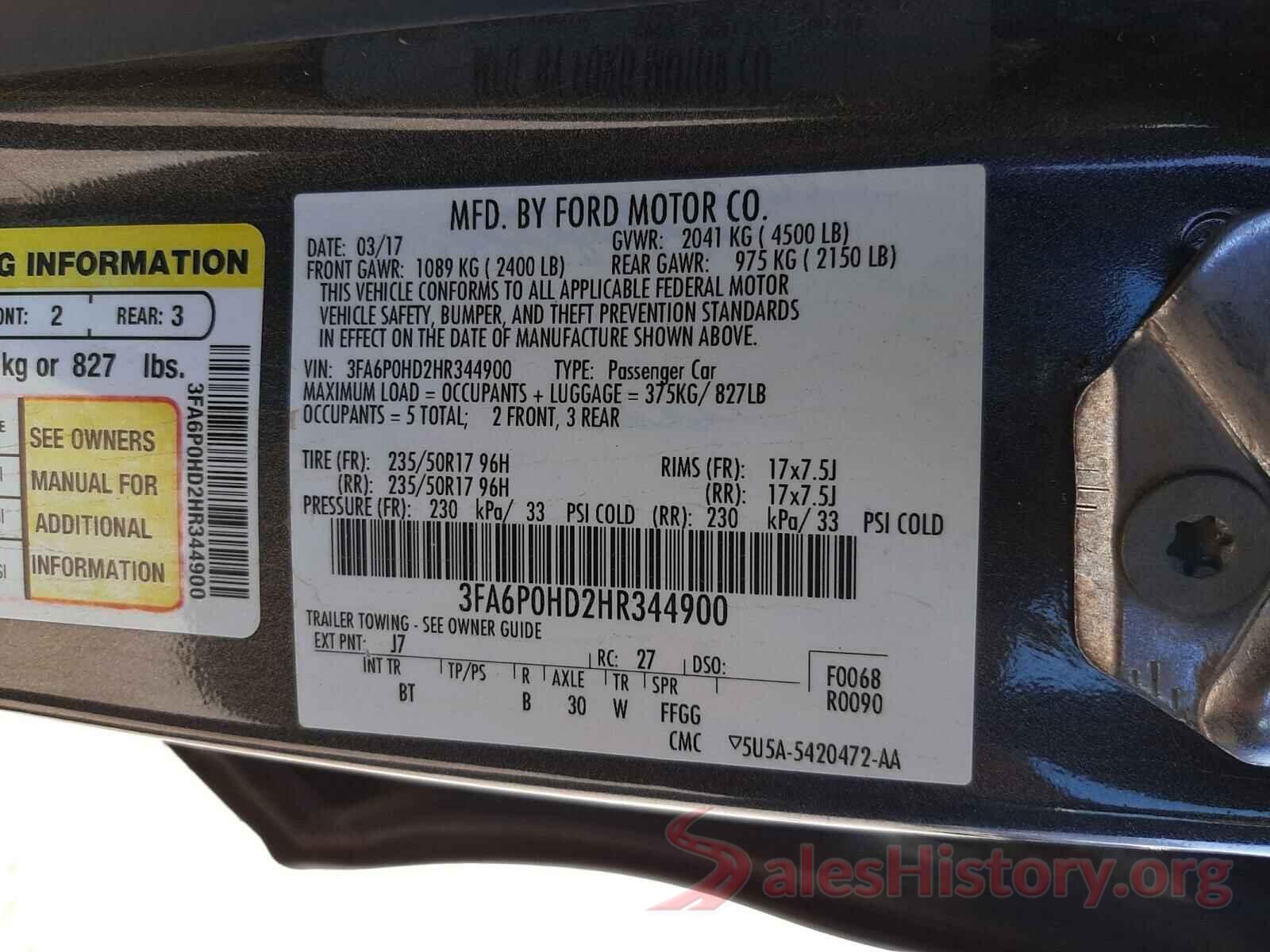 3FA6P0HD2HR344900 2017 FORD FUSION