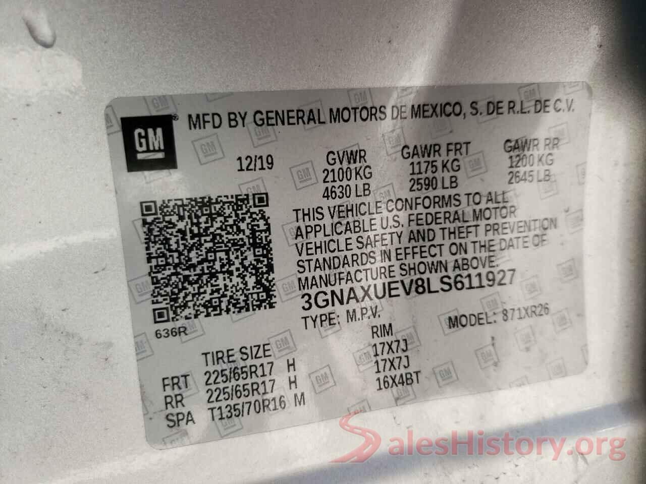 3GNAXUEV8LS611927 2020 CHEVROLET EQUINOX