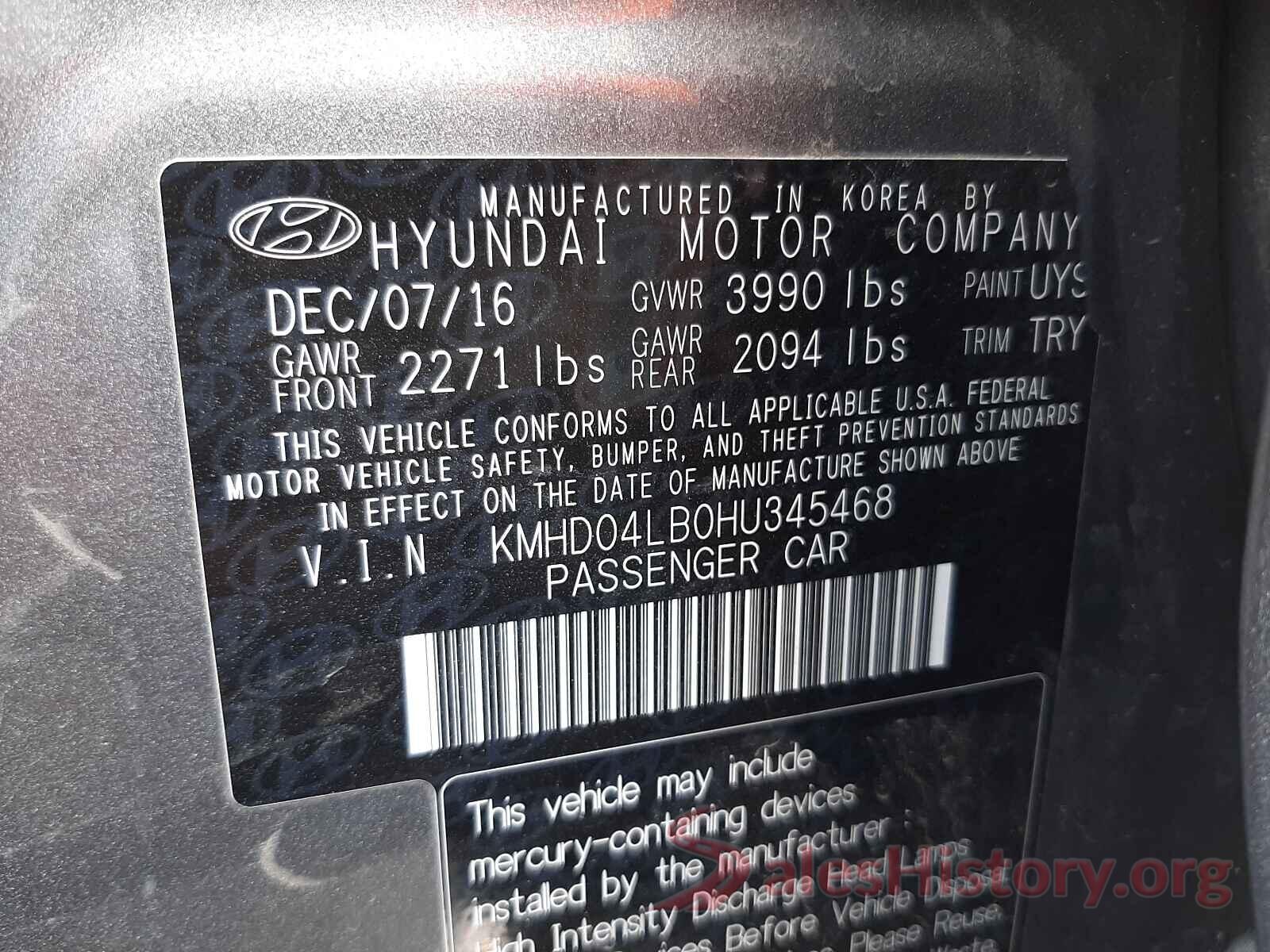 KMHD04LB0HU345468 2017 HYUNDAI ELANTRA