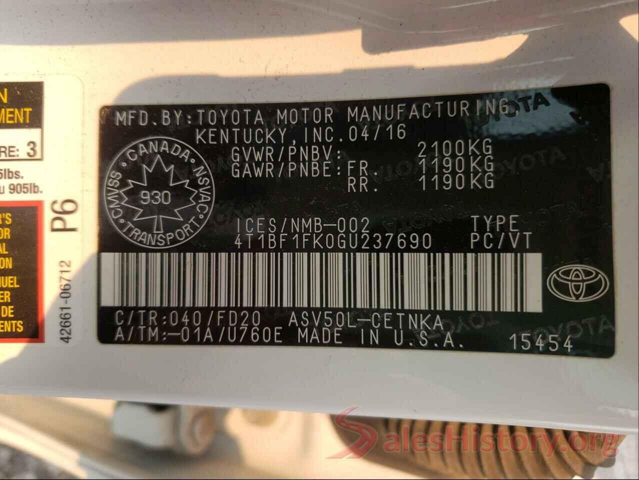 4T1BF1FK0GU237690 2016 TOYOTA CAMRY