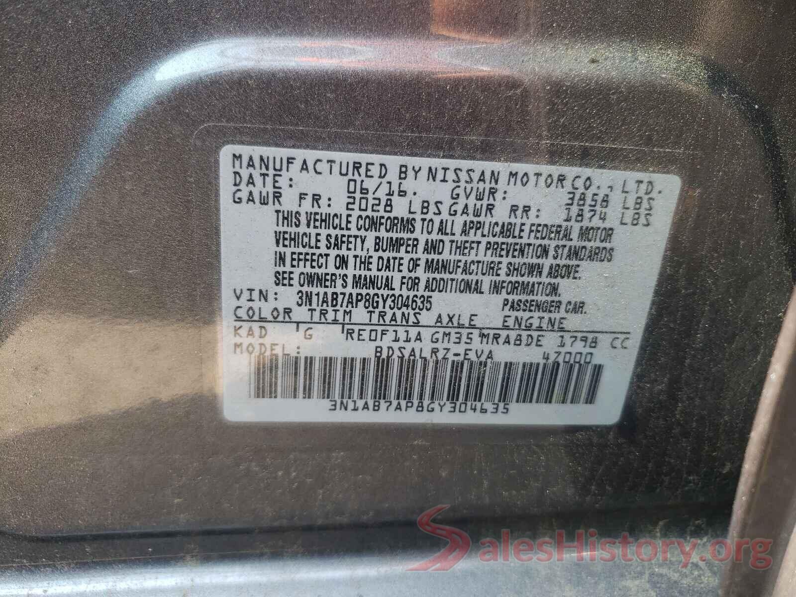 3N1AB7AP8GY304635 2016 NISSAN SENTRA