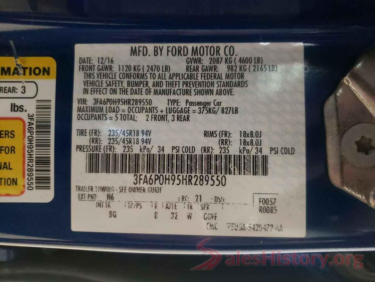 3FA6P0H95HR289550 2017 FORD FUSION