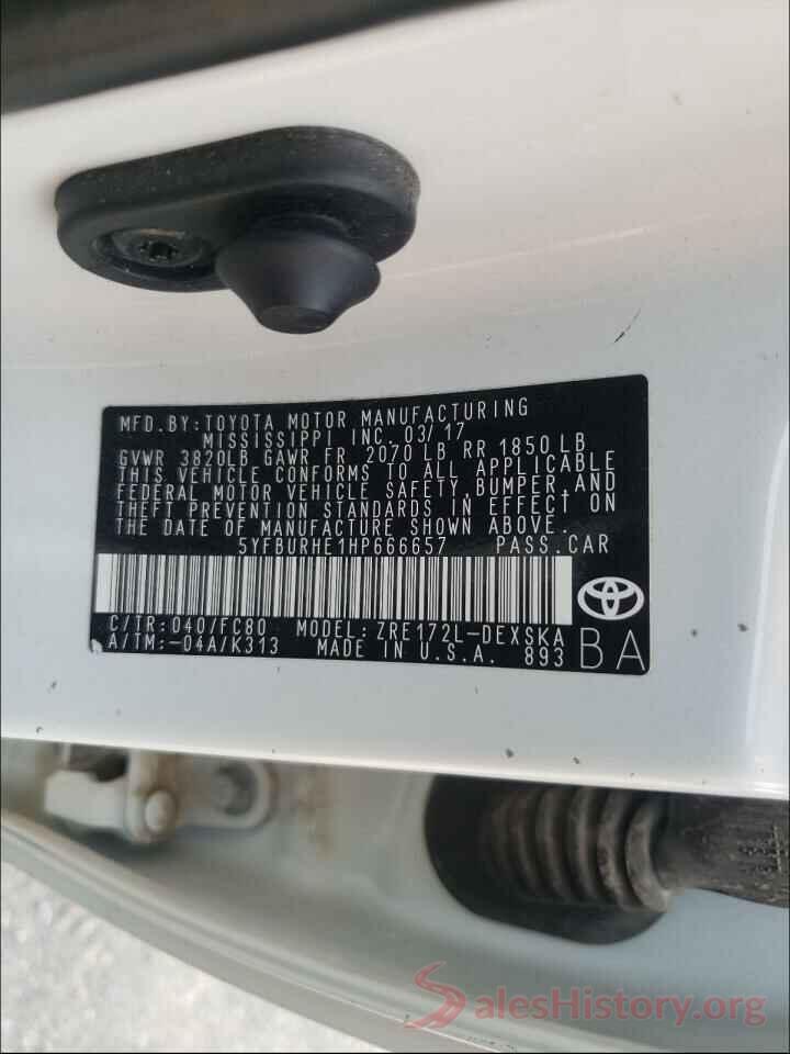 5YFBURHE1HP666657 2017 TOYOTA COROLLA