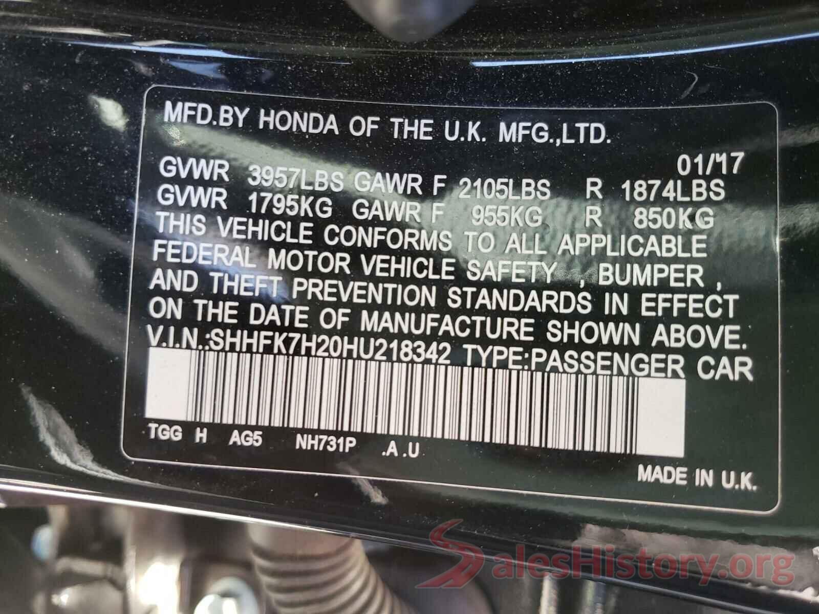 SHHFK7H20HU218342 2017 HONDA CIVIC