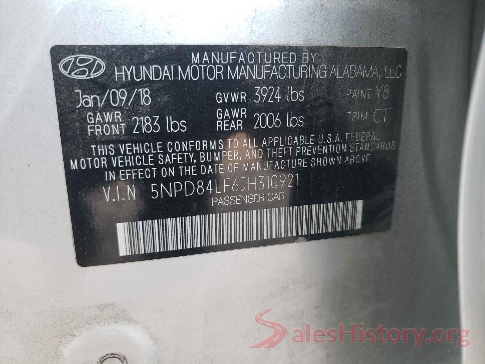 5NPD84LF6JH310921 2018 HYUNDAI ELANTRA