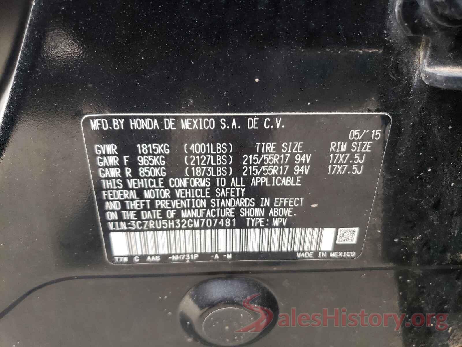 3CZRU5H32GM707481 2016 HONDA HR-V