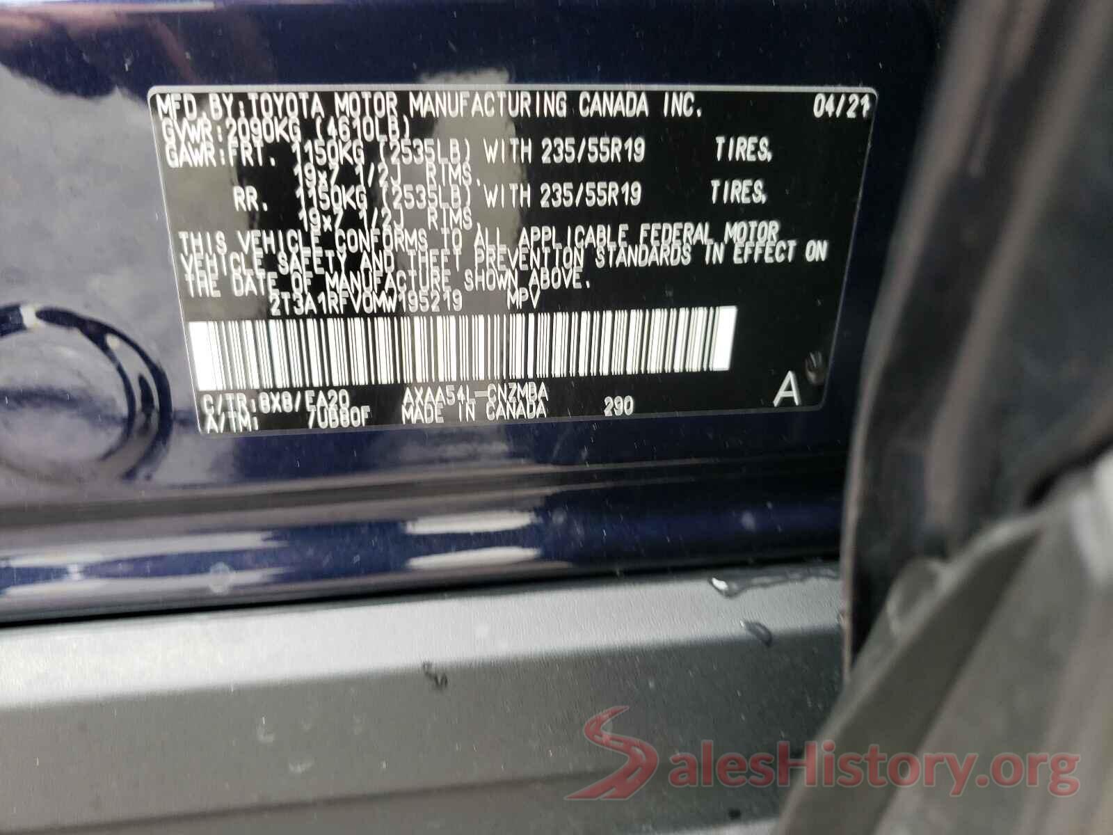 2T3A1RFV0MW195219 2021 TOYOTA RAV4