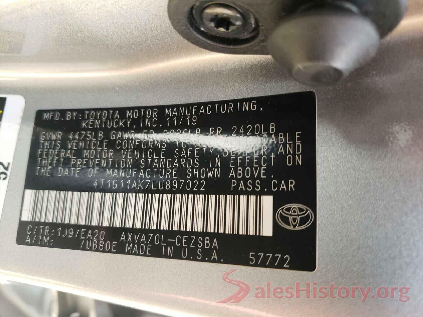 4T1G11AK7LU897022 2020 TOYOTA CAMRY