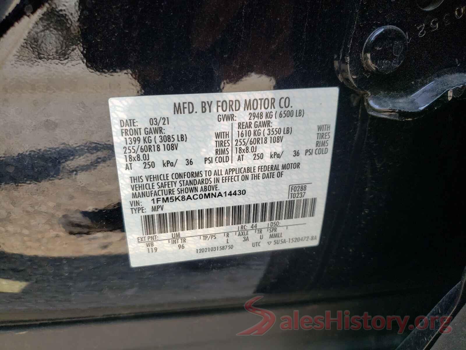 1FM5K8AC0MNA14430 2021 FORD EXPLORER