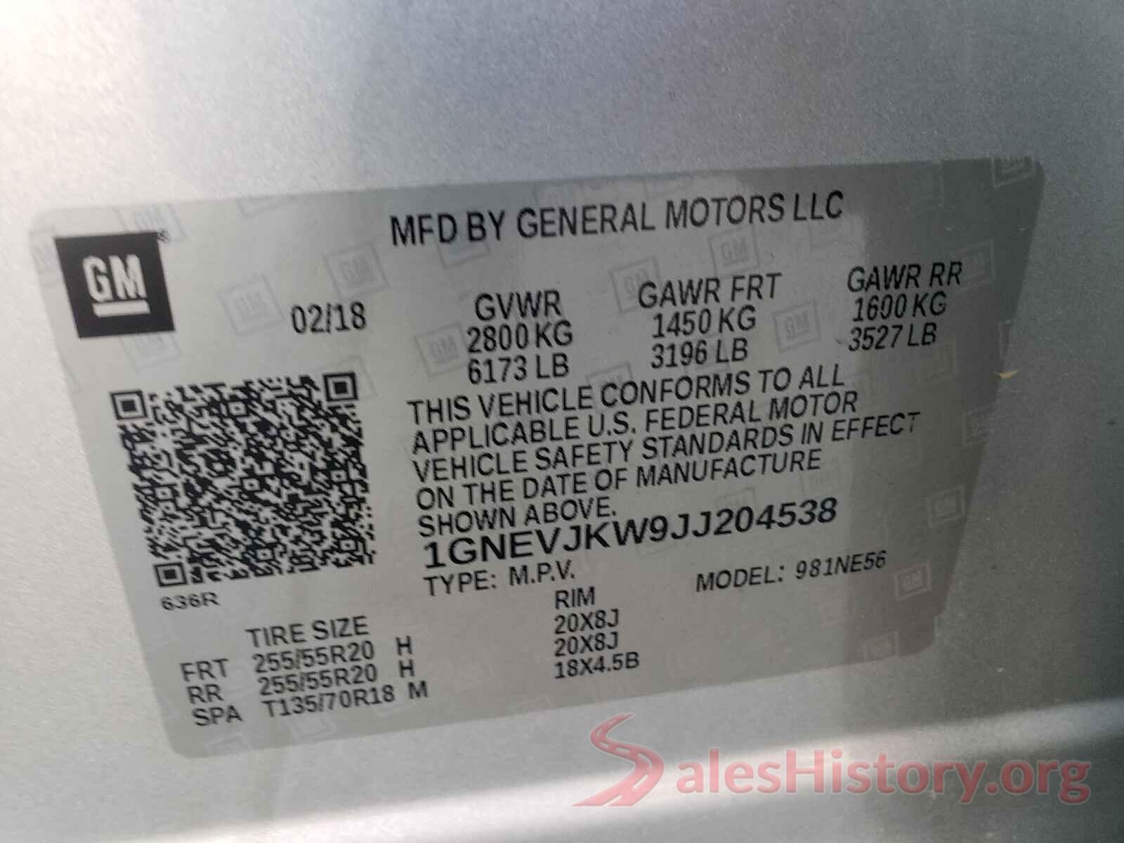 1GNEVJKW9JJ204538 2018 CHEVROLET TRAVERSE