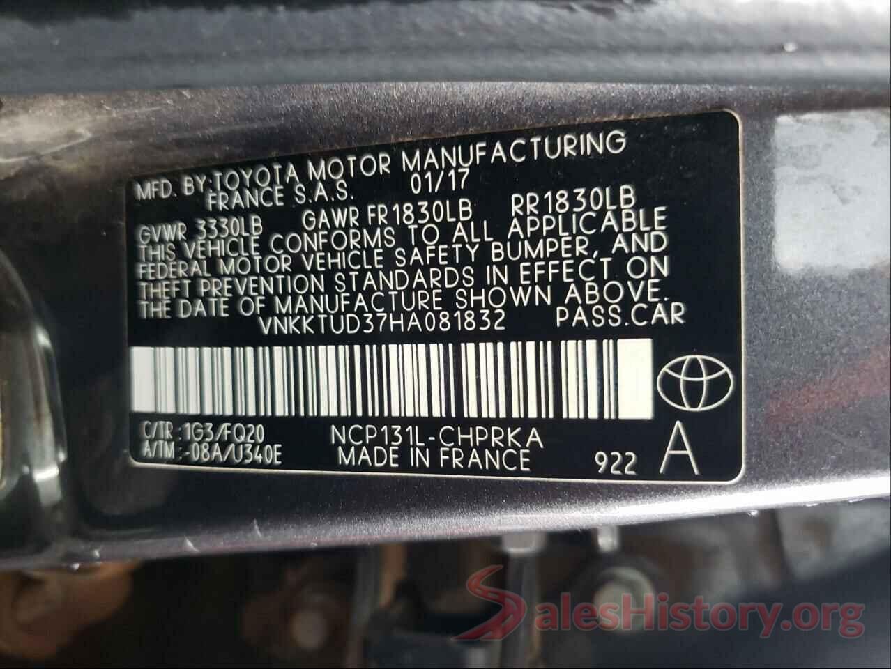 VNKKTUD37HA081832 2017 TOYOTA YARIS