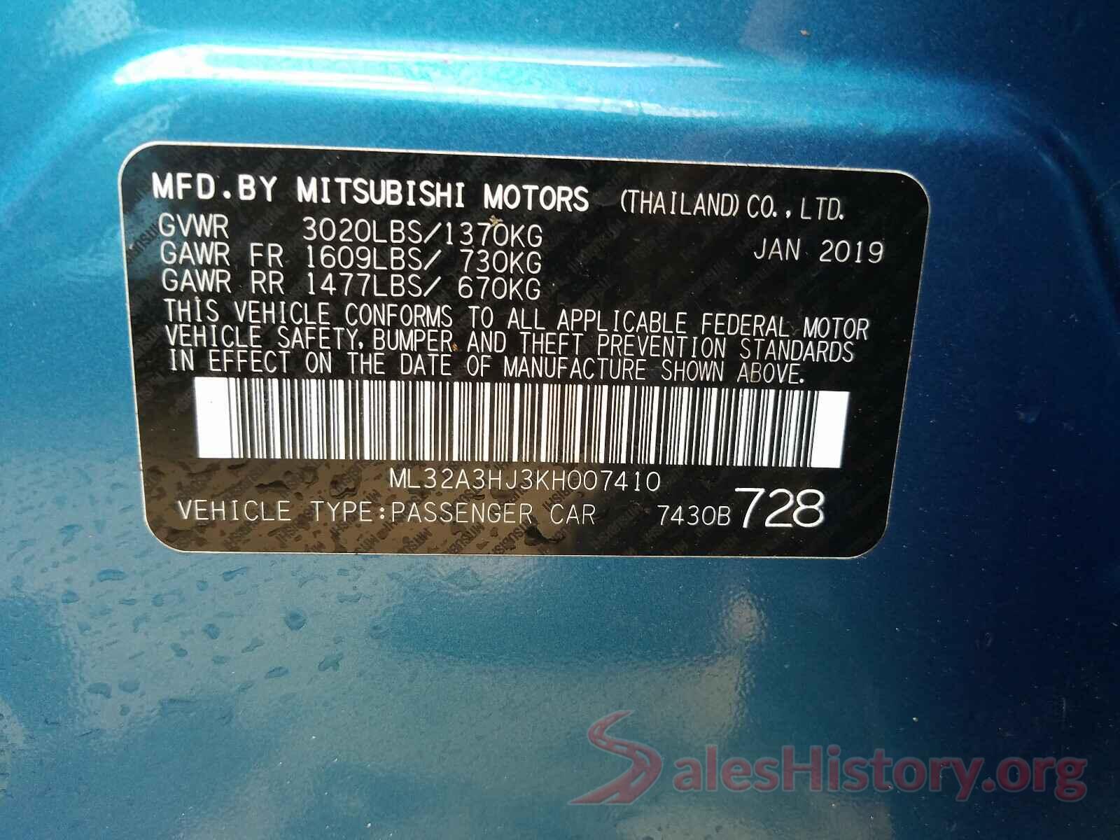 ML32A3HJ3KH007410 2019 MITSUBISHI MIRAGE