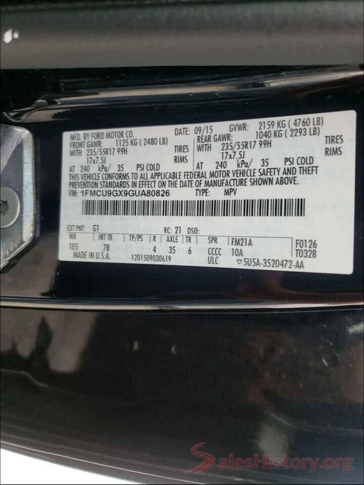 1FMCU9GX9GUA80826 2016 FORD ESCAPE