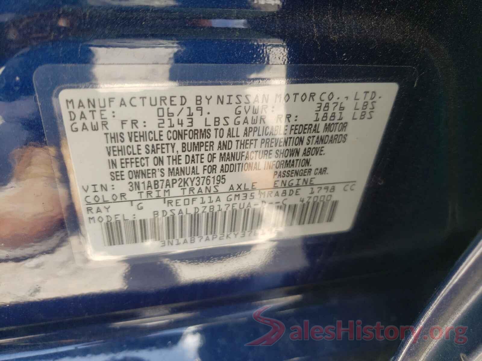 3N1AB7AP2KY376195 2019 NISSAN SENTRA