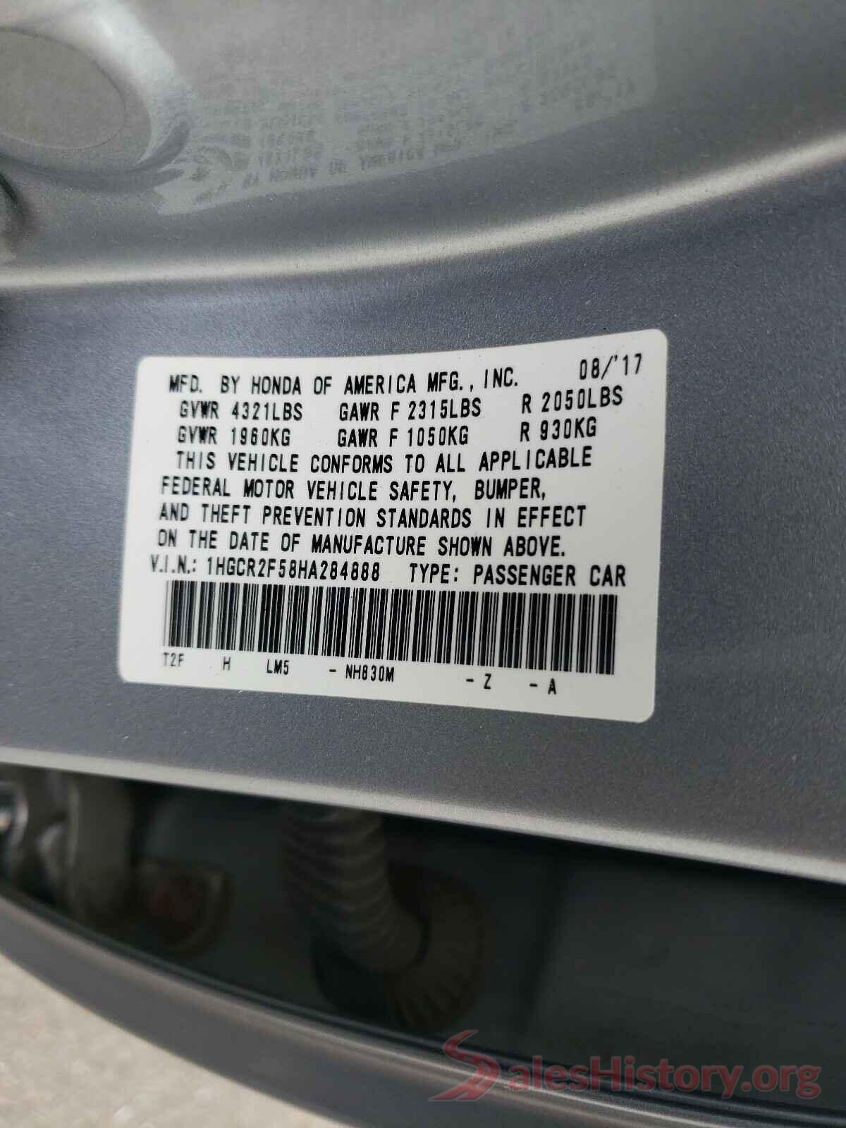 1HGCR2F58HA284888 2017 HONDA ACCORD