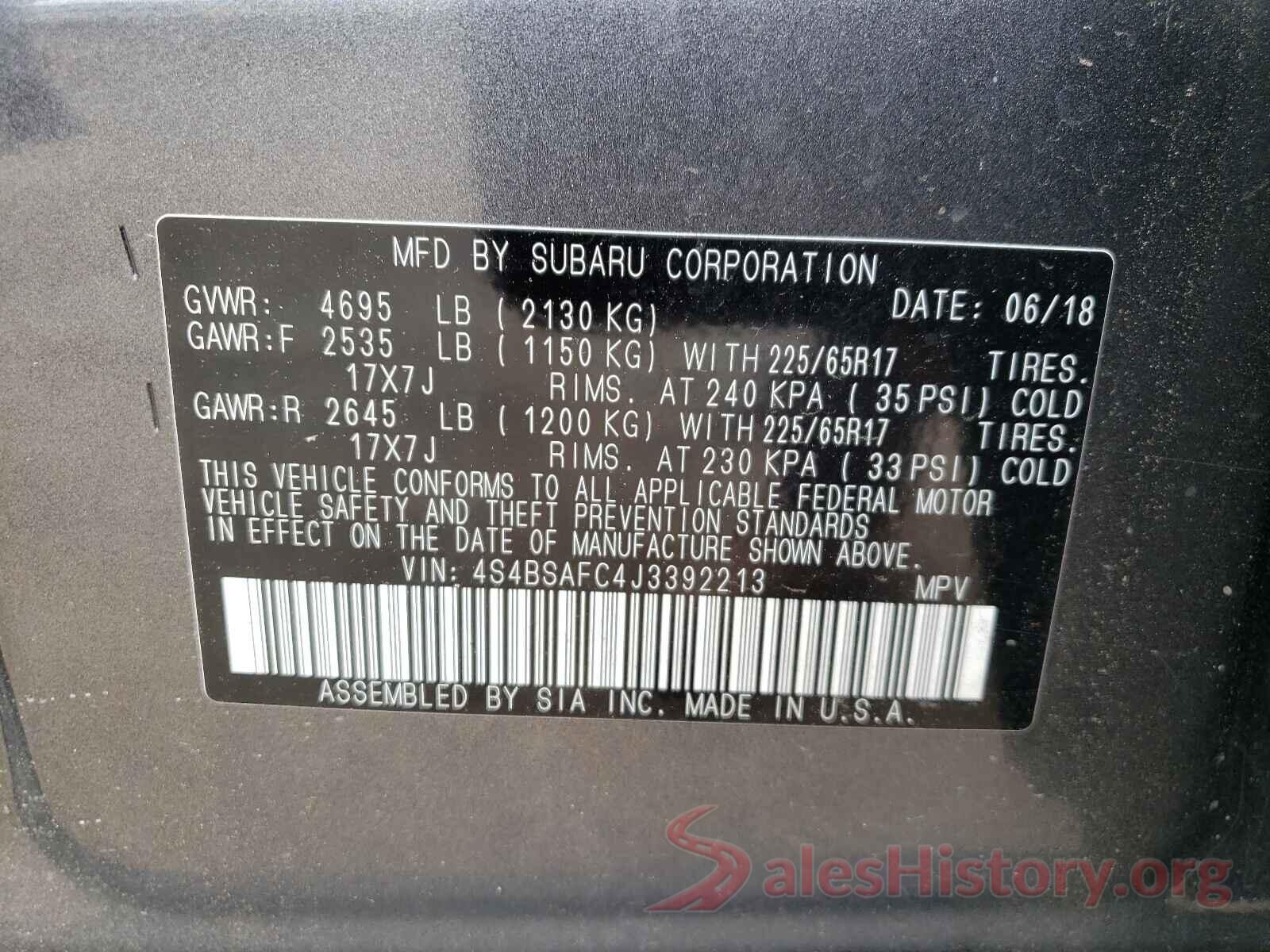 4S4BSAFC4J3392213 2018 SUBARU OUTBACK