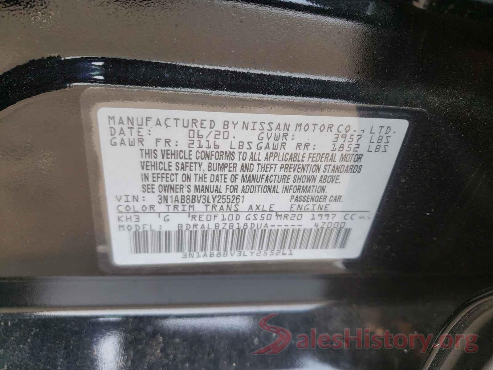 3N1AB8BV3LY255261 2020 NISSAN SENTRA