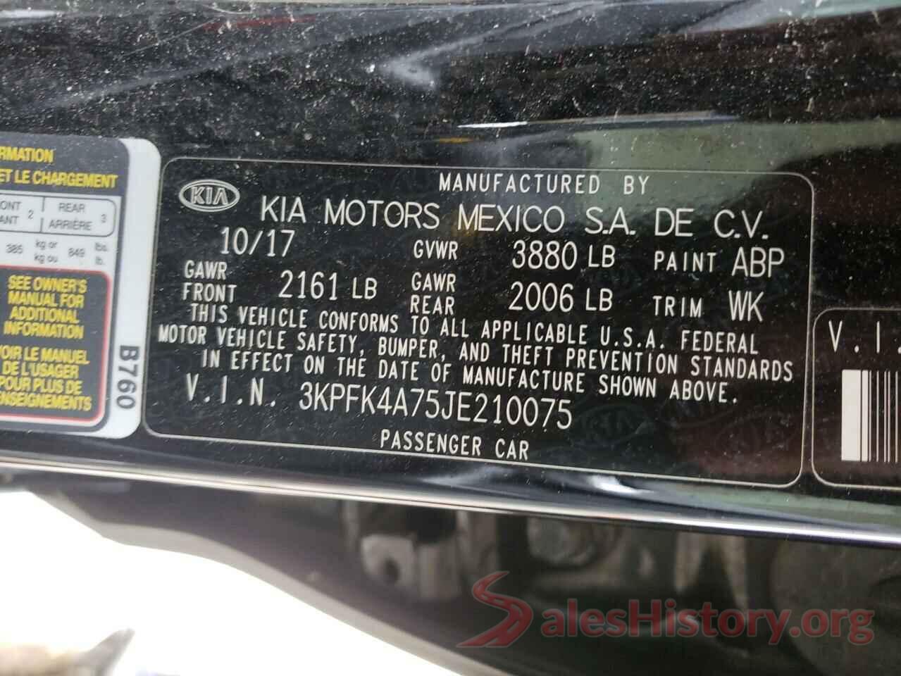 3KPFK4A75JE210075 2018 KIA FORTE