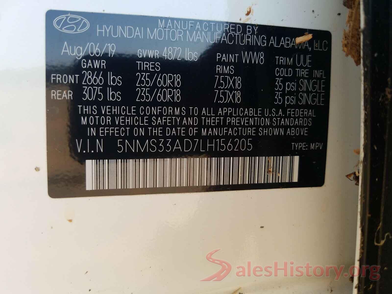 5NMS33AD7LH156205 2020 HYUNDAI SANTA FE