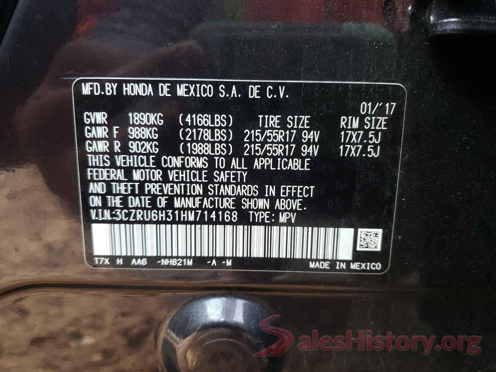 3CZRU6H31HM714168 2017 HONDA HR-V