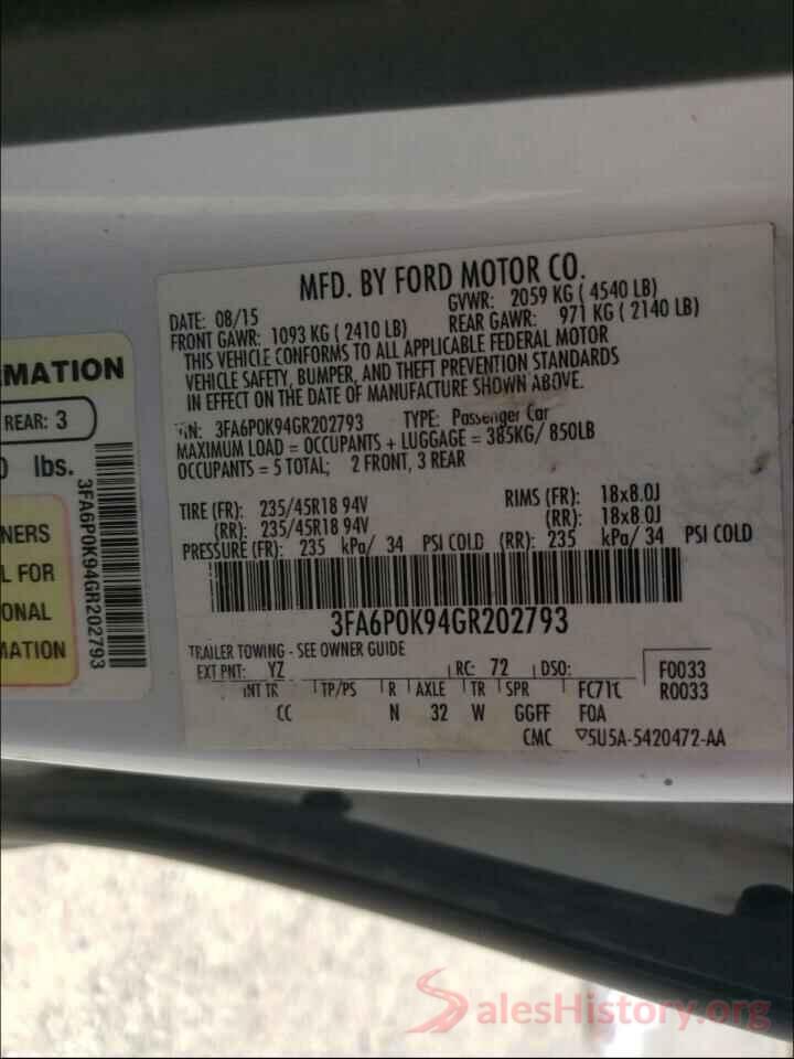 3FA6P0K94GR202793 2016 FORD FUSION