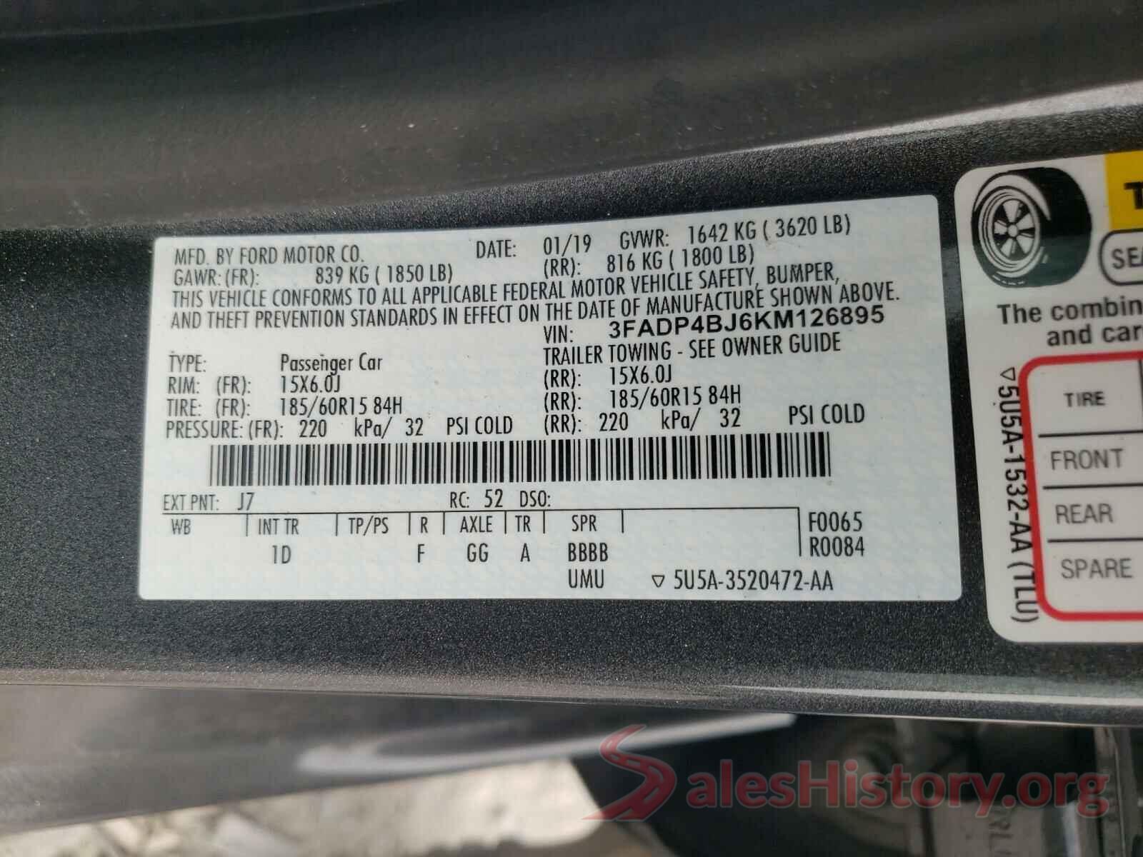 3FADP4BJ6KM126895 2019 FORD FIESTA