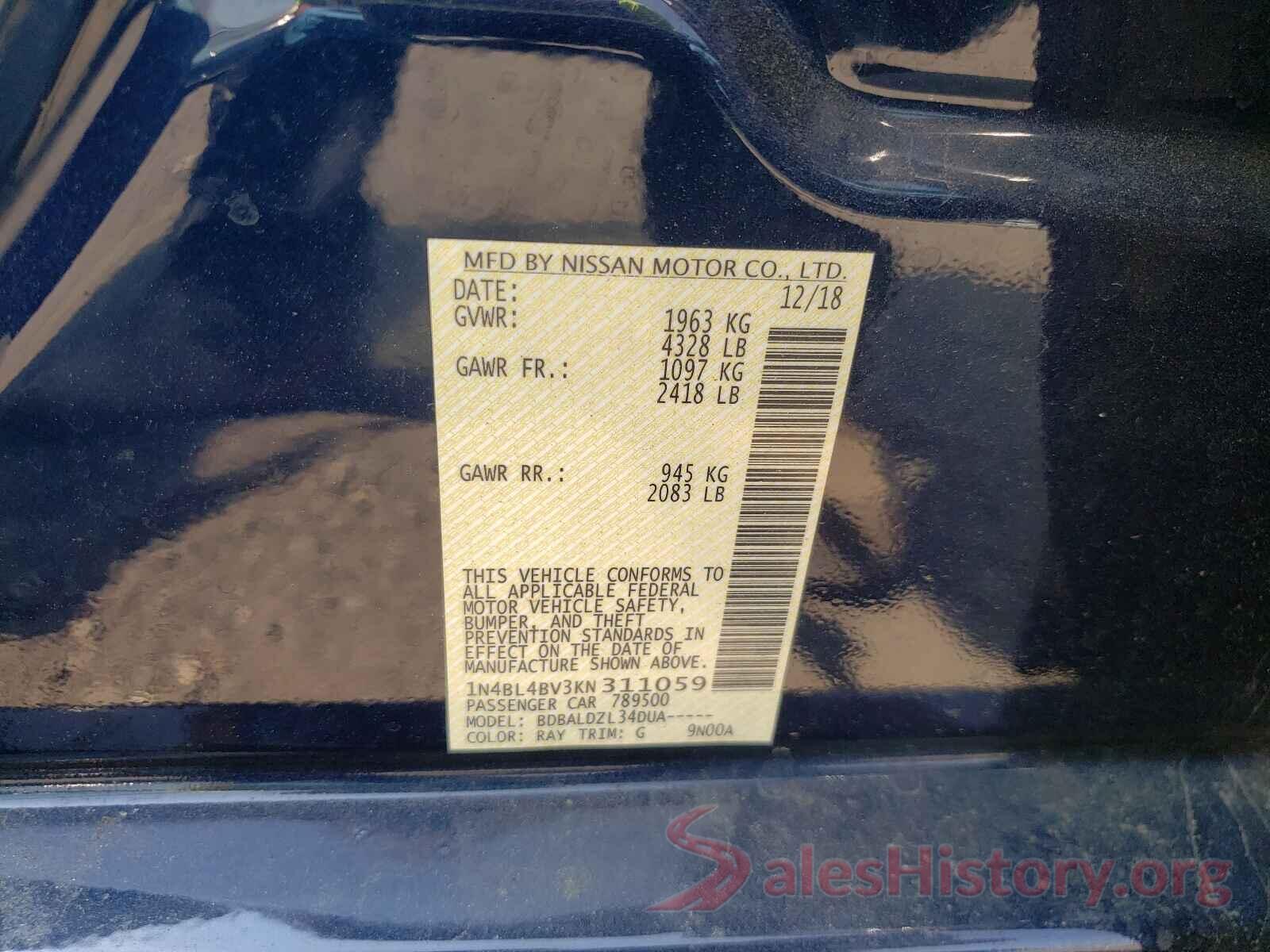 1N4BL4BV3KN311059 2019 NISSAN ALTIMA