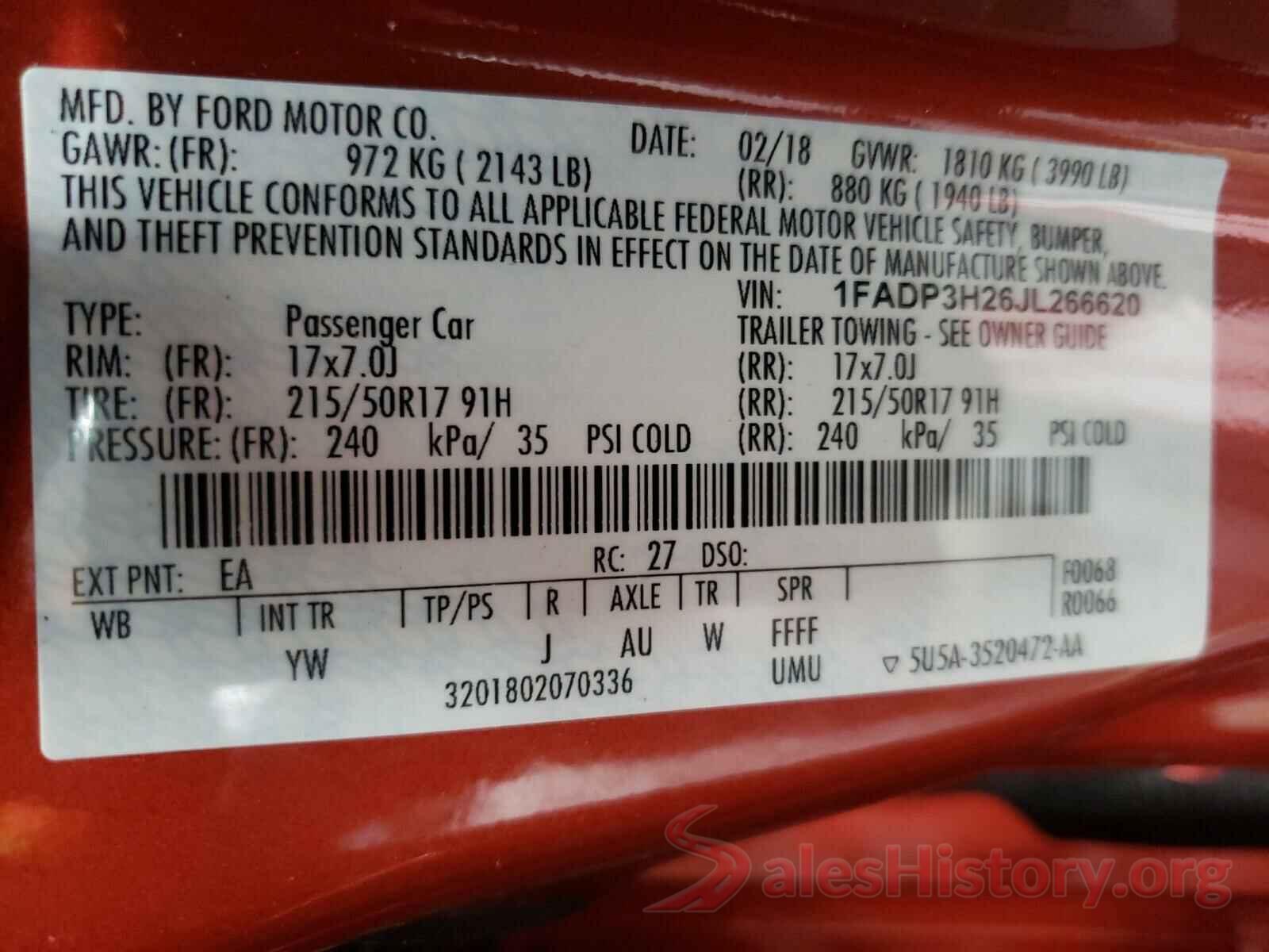 1FADP3H26JL266620 2018 FORD FOCUS