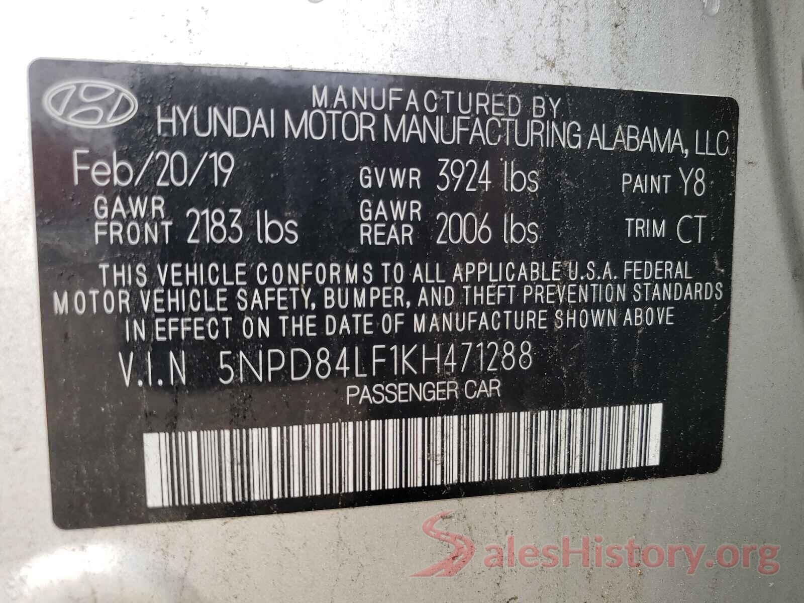 5NPD84LF1KH471288 2019 HYUNDAI ELANTRA