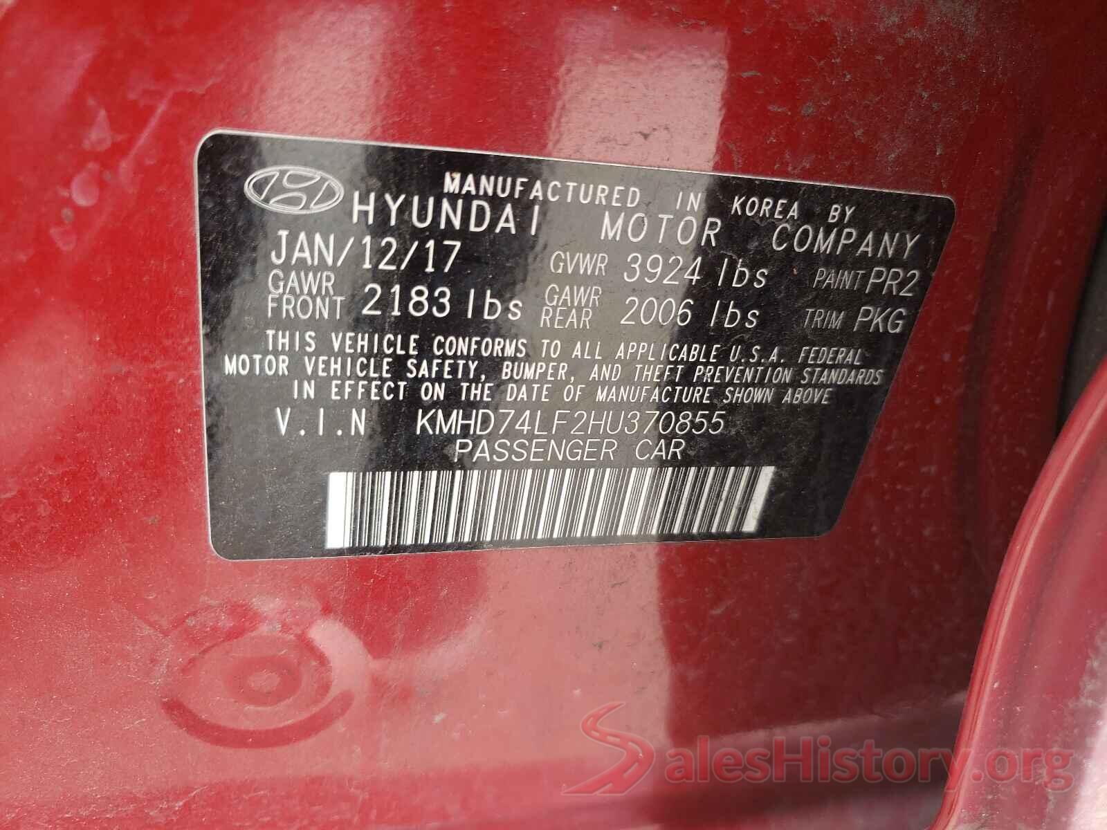 KMHD74LF2HU370855 2017 HYUNDAI ELANTRA