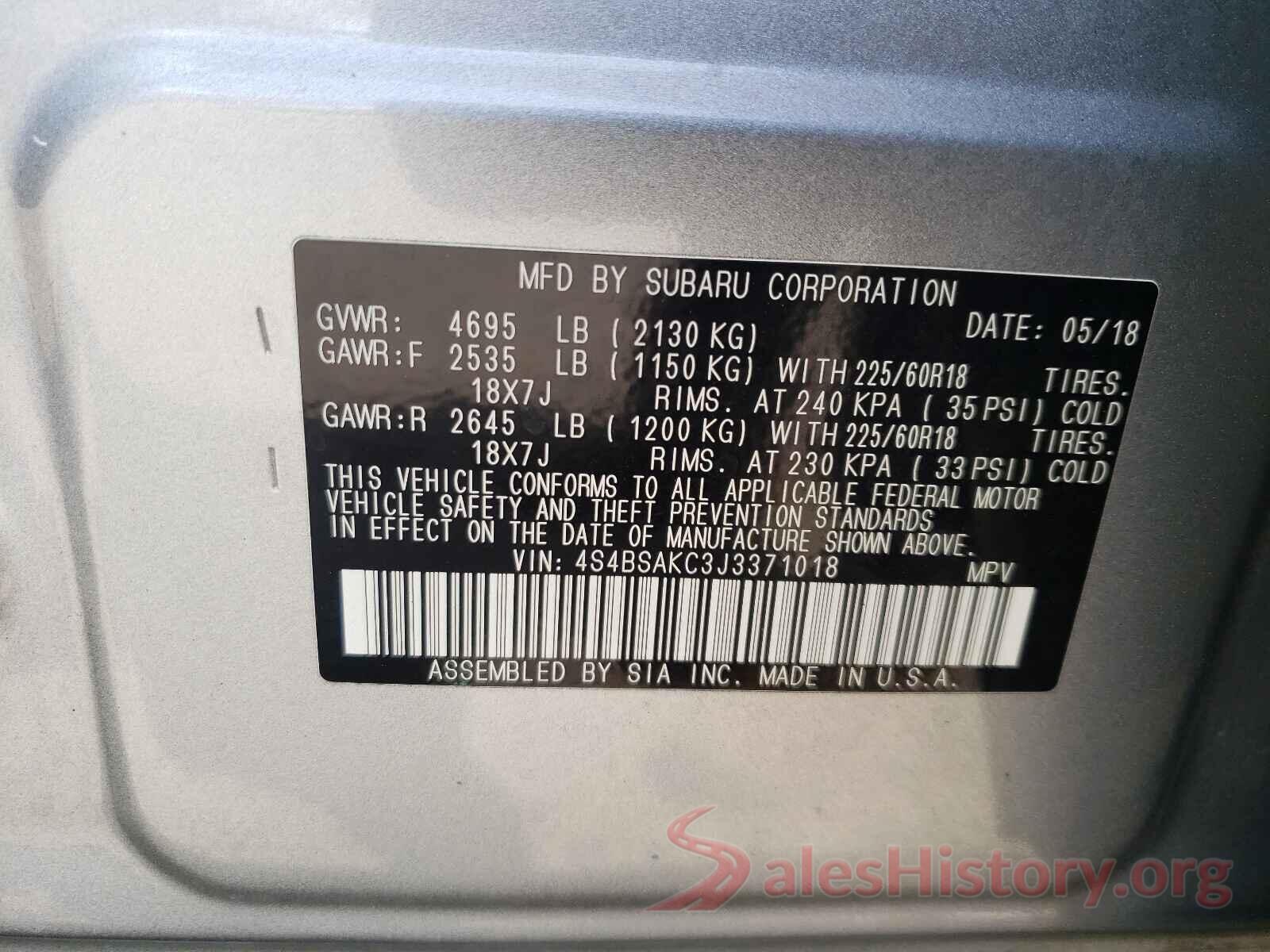 4S4BSAKC3J3371018 2018 SUBARU OUTBACK