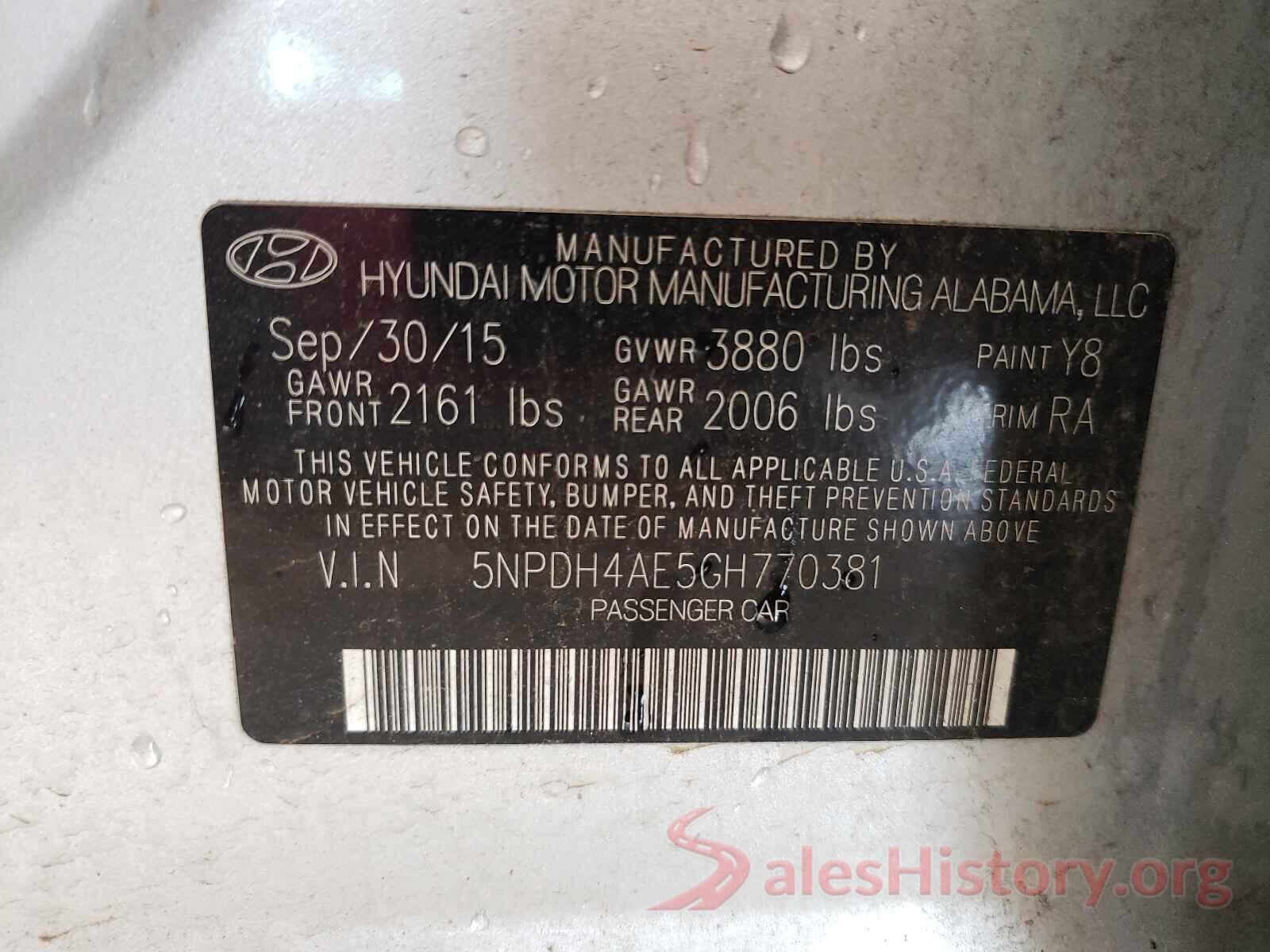 5NPDH4AE5GH770381 2016 HYUNDAI ELANTRA