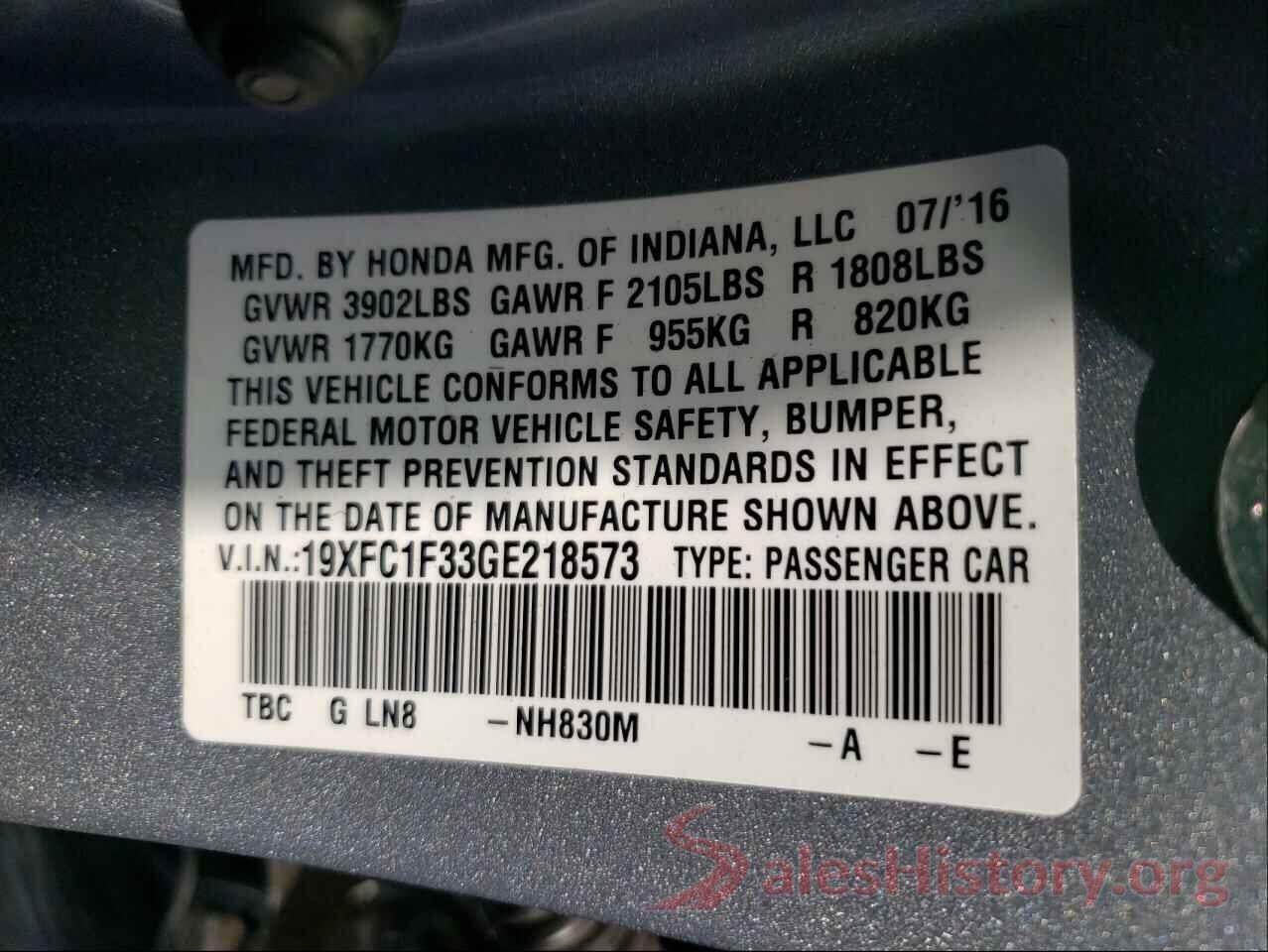 19XFC1F33GE218573 2016 HONDA CIVIC