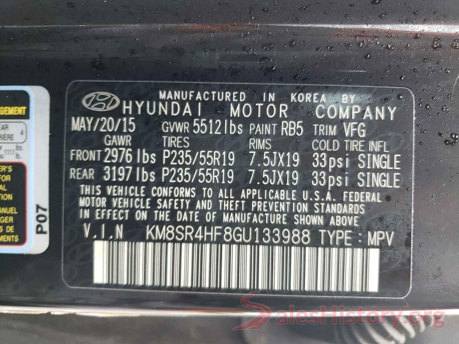 KM8SR4HF8GU133988 2016 HYUNDAI SANTA FE