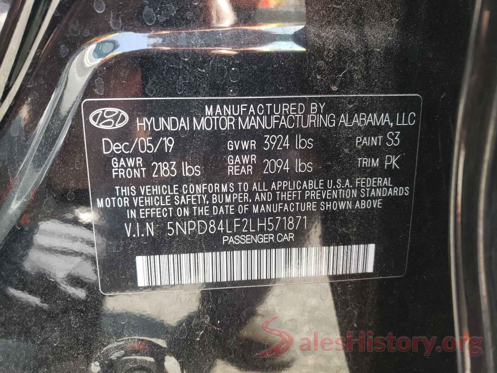 5NPD84LF2LH571871 2020 HYUNDAI ELANTRA