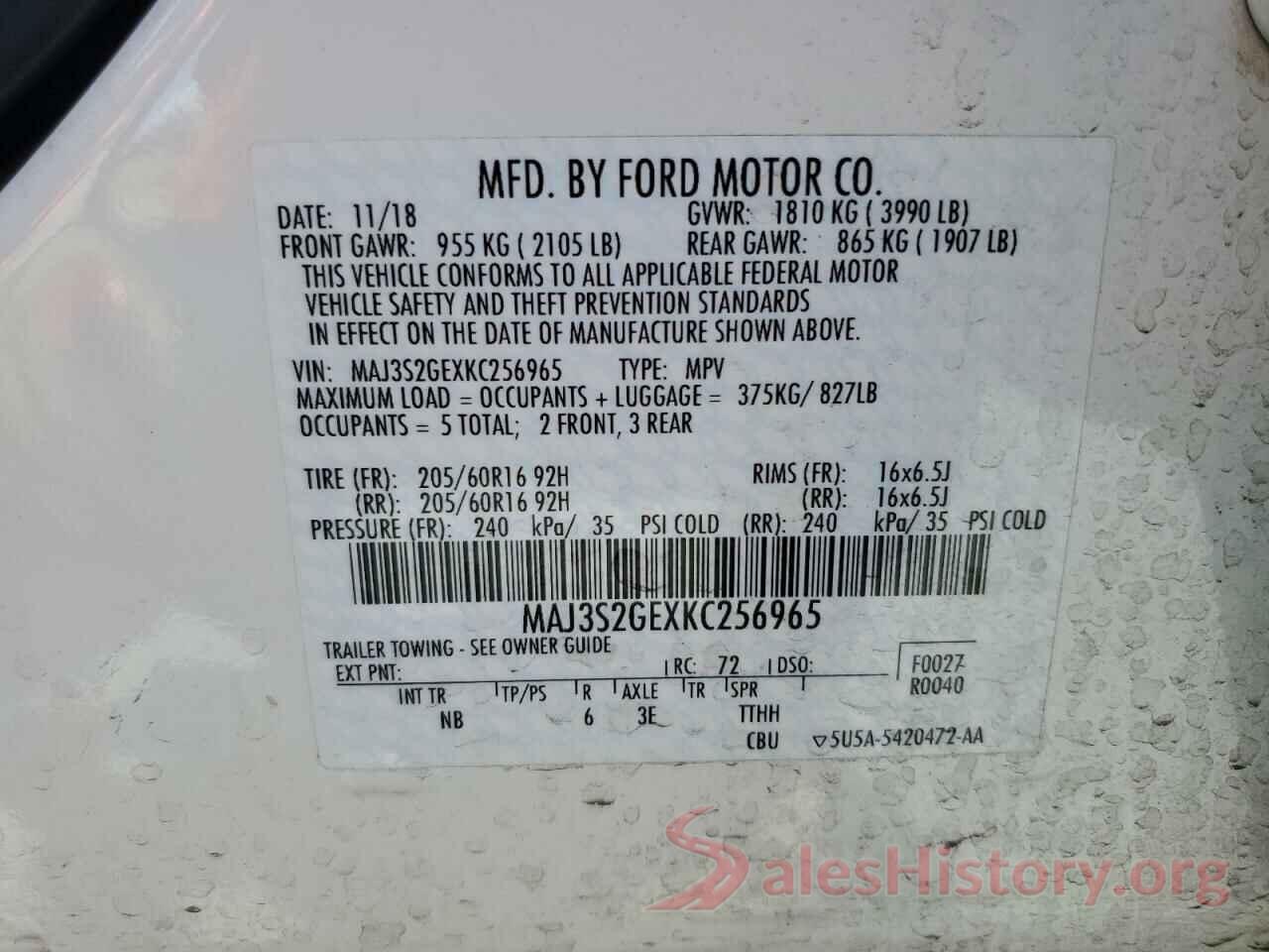 MAJ3S2GEXKC256965 2019 FORD ECOSPORT