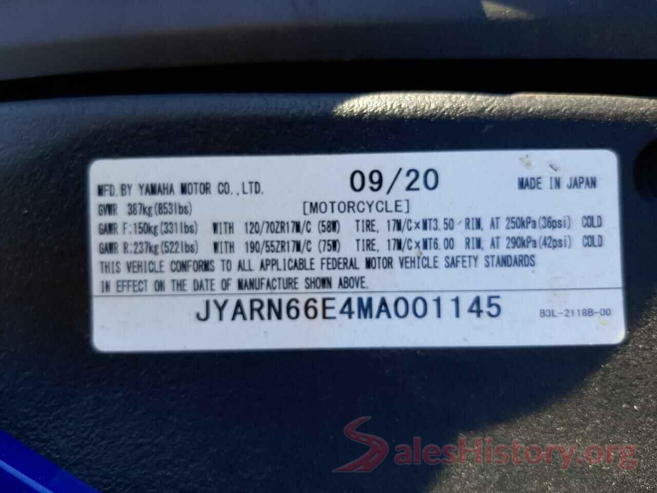 JYARN66E4MA001145 2021 YAMAHA YZF1000