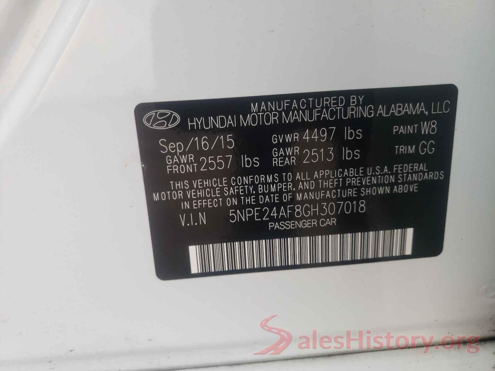 5NPE24AF8GH307018 2016 HYUNDAI SONATA