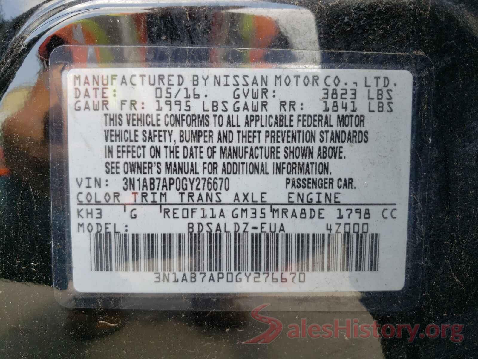 3N1AB7AP0GY276670 2016 NISSAN SENTRA