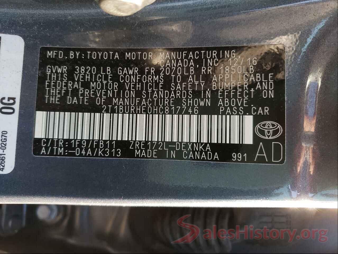 2T1BURHE0HC817746 2017 TOYOTA COROLLA