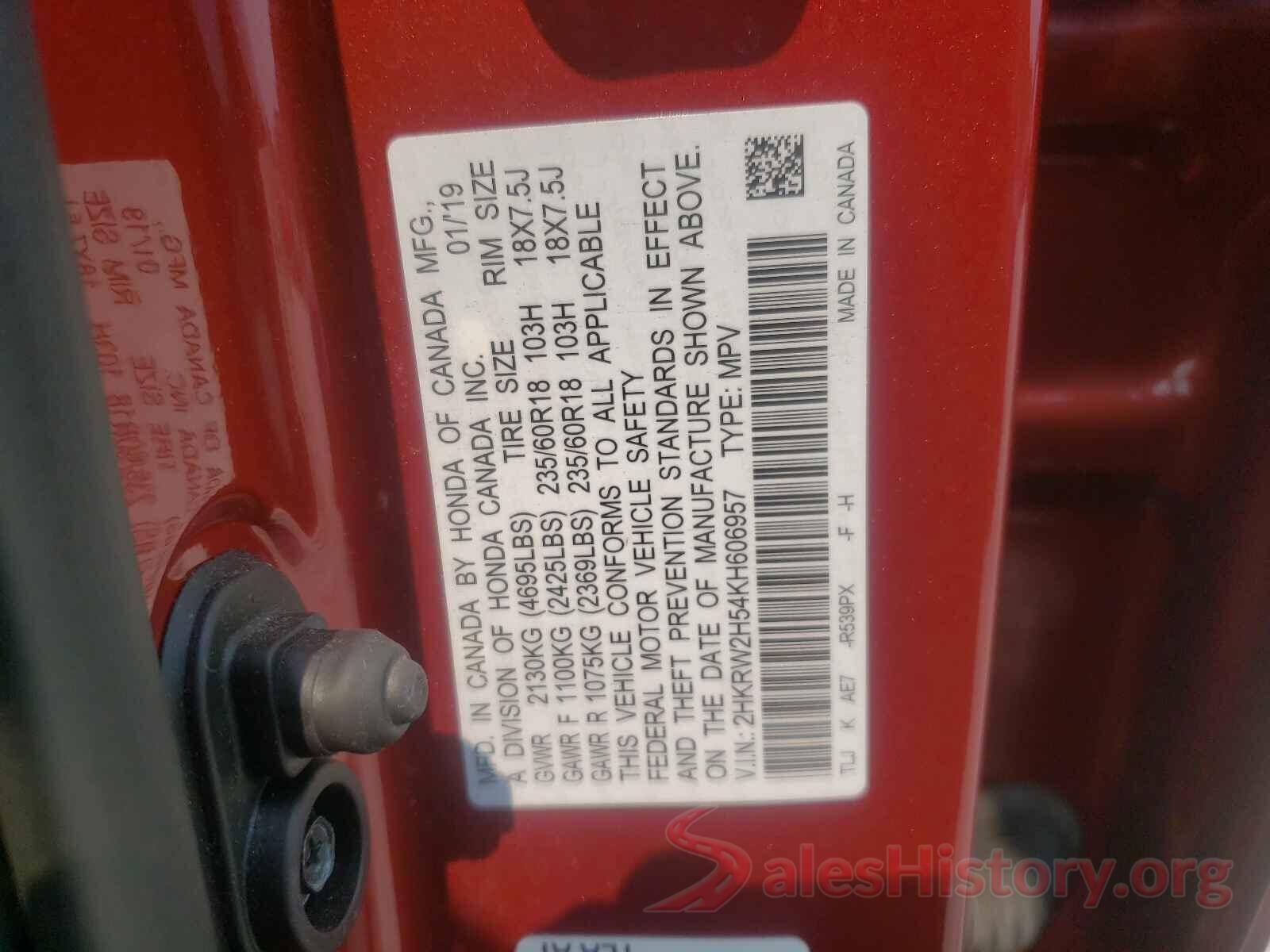 2HKRW2H54KH606957 2019 HONDA CRV