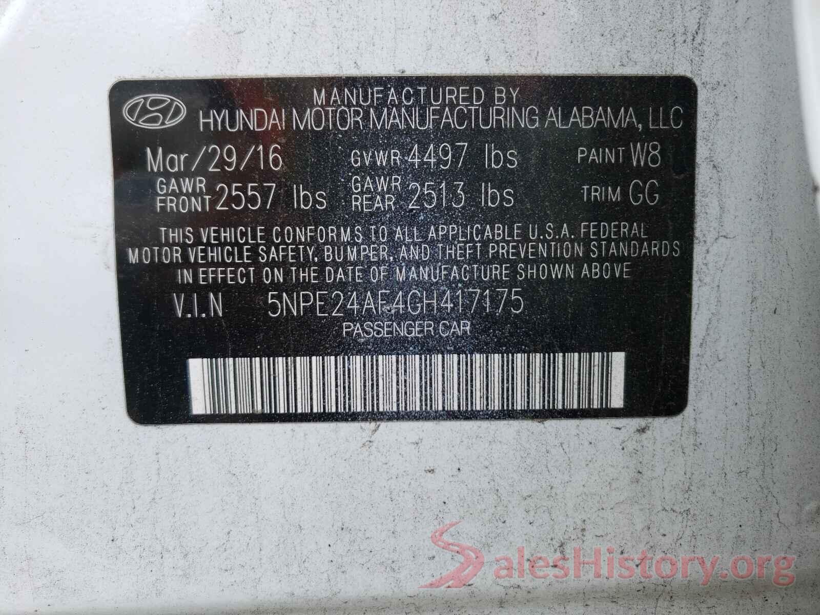 5NPE24AF4GH417175 2016 HYUNDAI SONATA