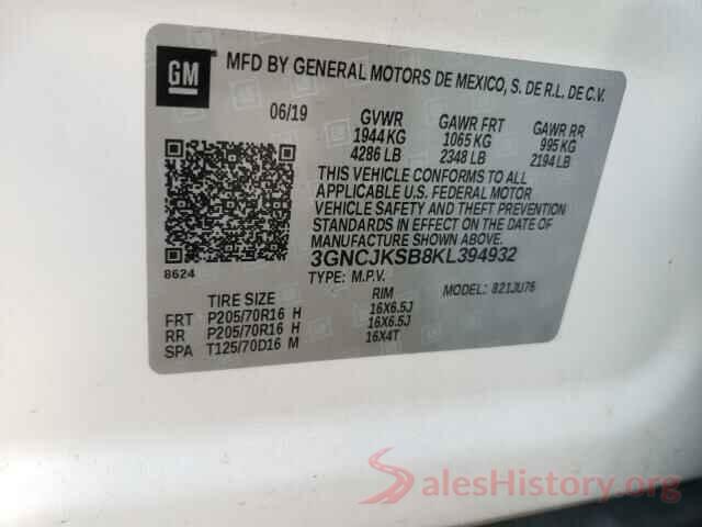 3GNCJKSB8KL394932 2019 CHEVROLET TRAX