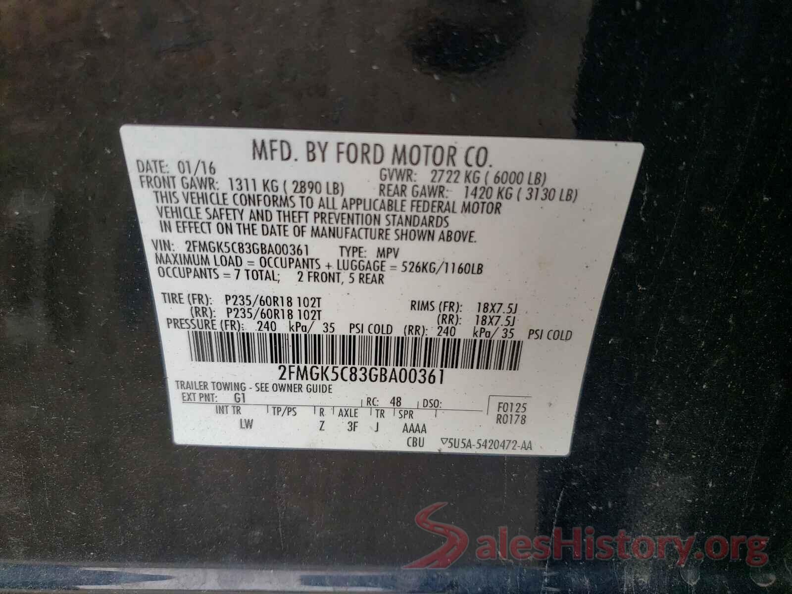 2FMGK5C83GBA00361 2016 FORD FLEX