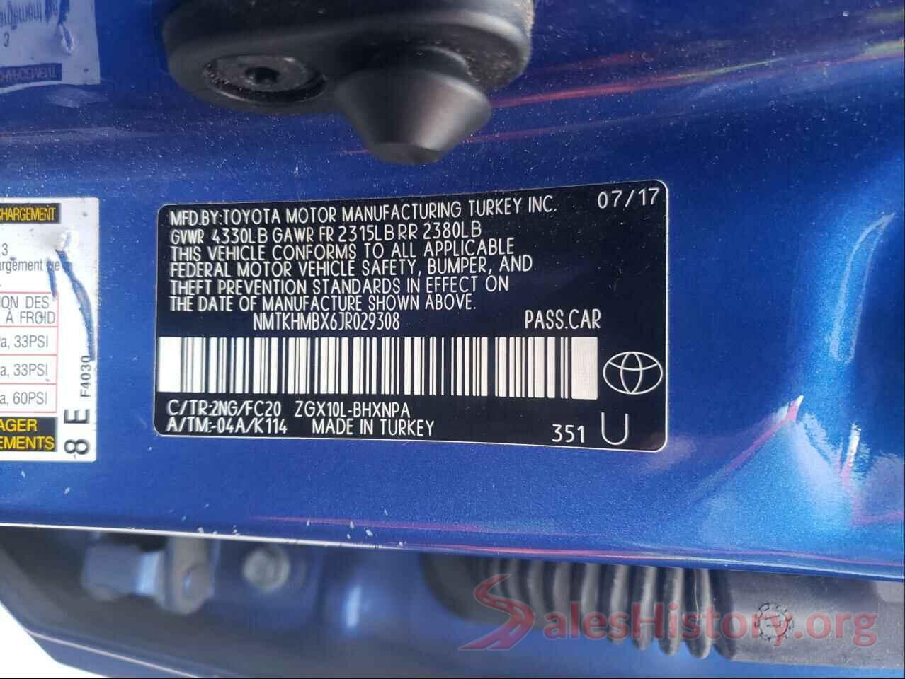 NMTKHMBX6JR029308 2018 TOYOTA C-HR