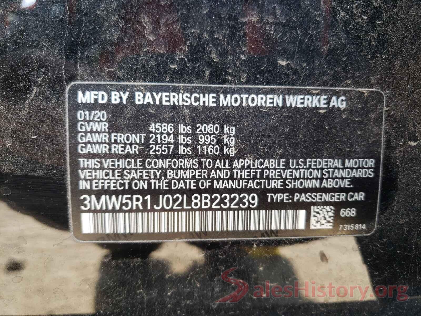 3MW5R1J02L8B23239 2020 BMW 3 SERIES