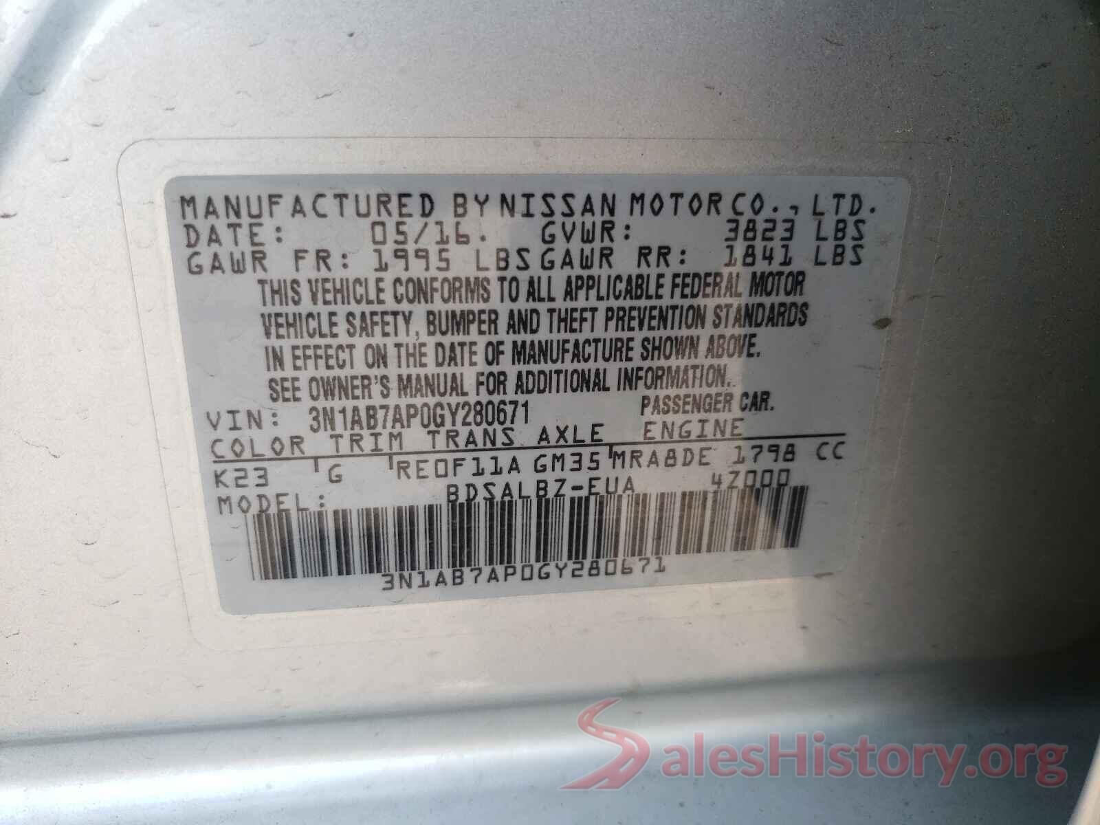 3N1AB7AP0GY280671 2016 NISSAN SENTRA